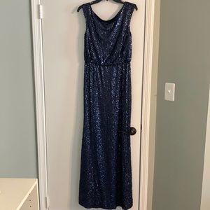 David’s Bridal navy sequin blouson dress size M